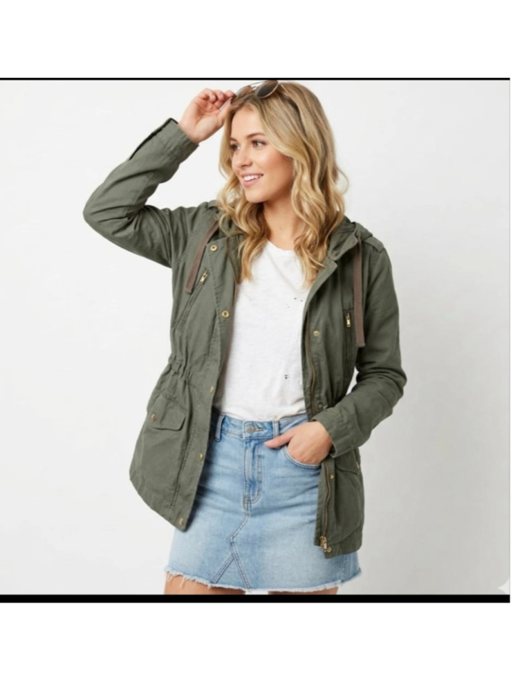 Love Tree Women utility Cargo Militray jacket Olive Green 100% cottonSize Medium